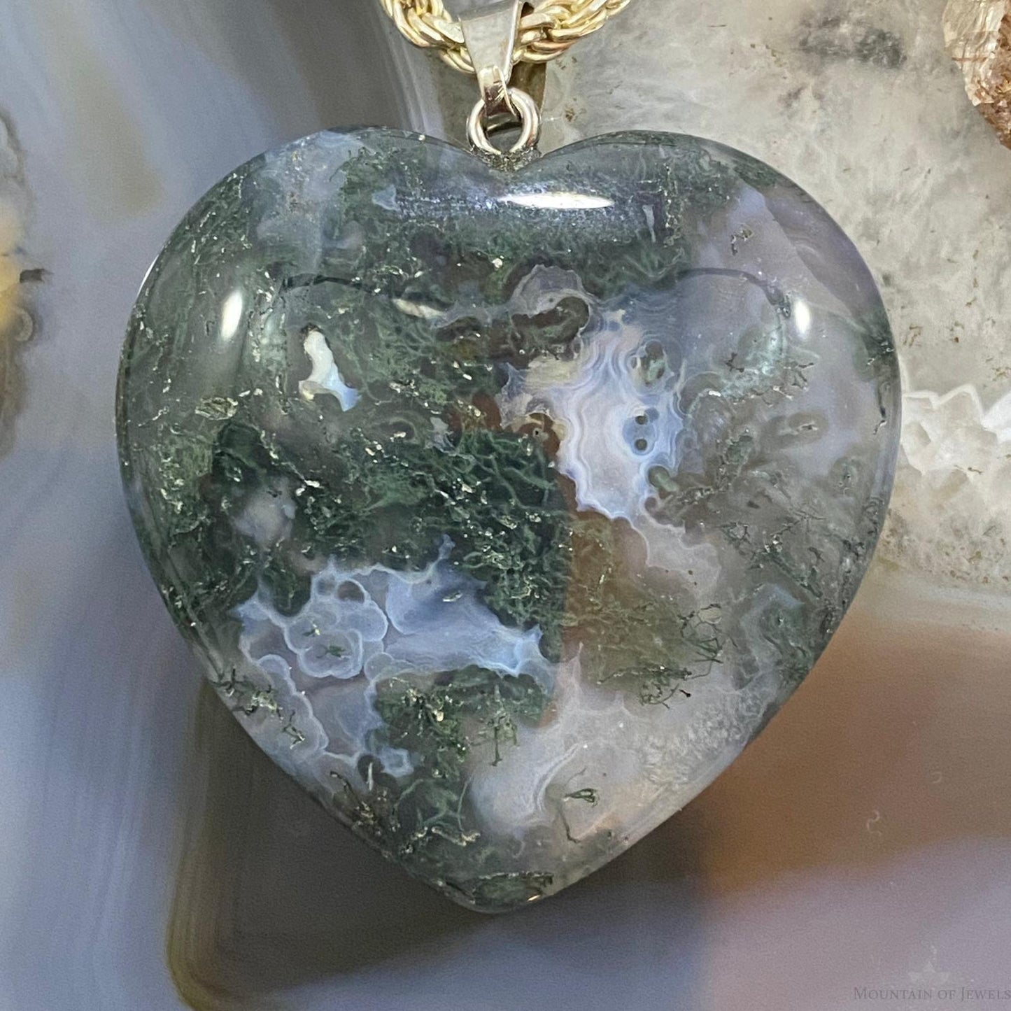Heart Shape Slab Moss Agate Fashion Pendant For Women