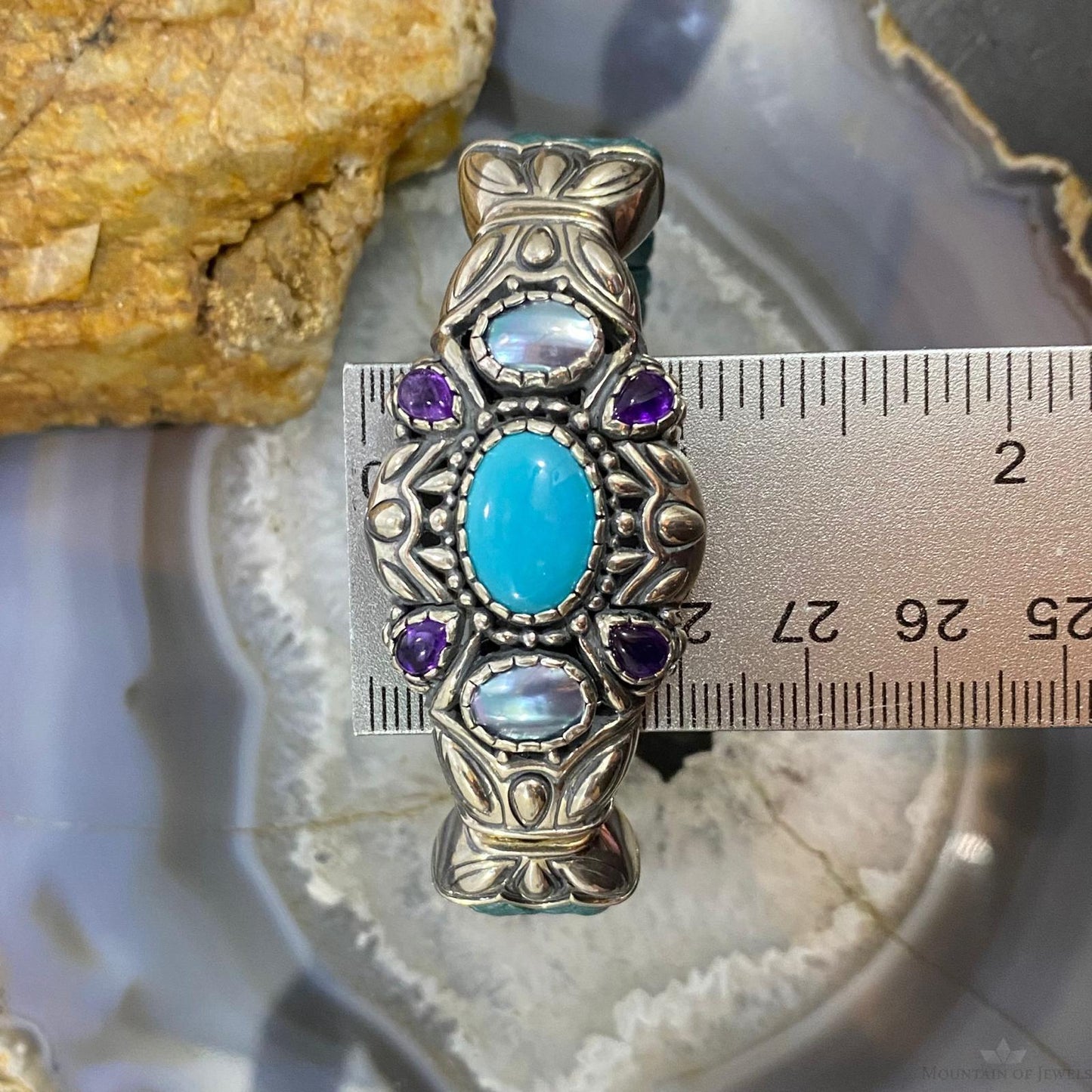 Carolyn Pollack Sterling Silver Multi Gemstone Turquoise Braided Leather Hinge Bracelet
