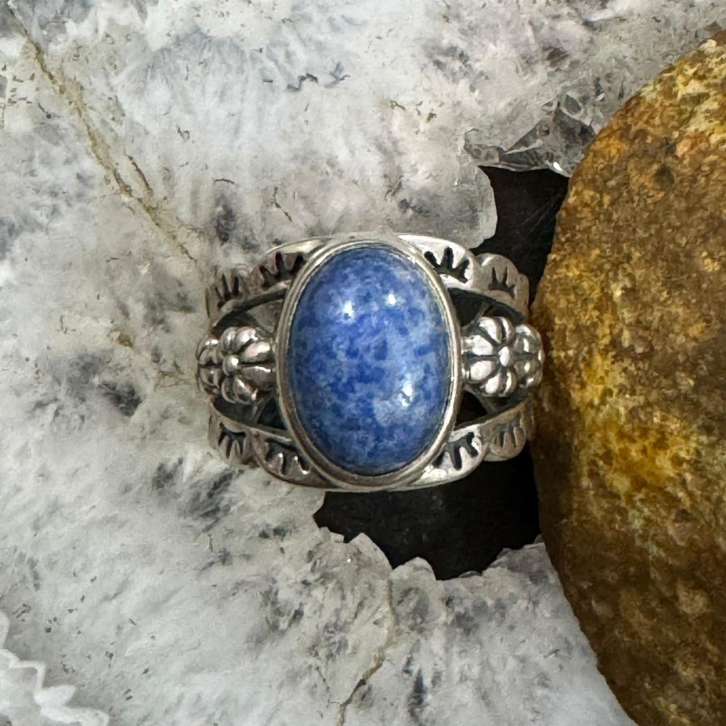 Carolyn Pollack Sterling Silver Oval Denim Lapis Decorated Ring For Women
