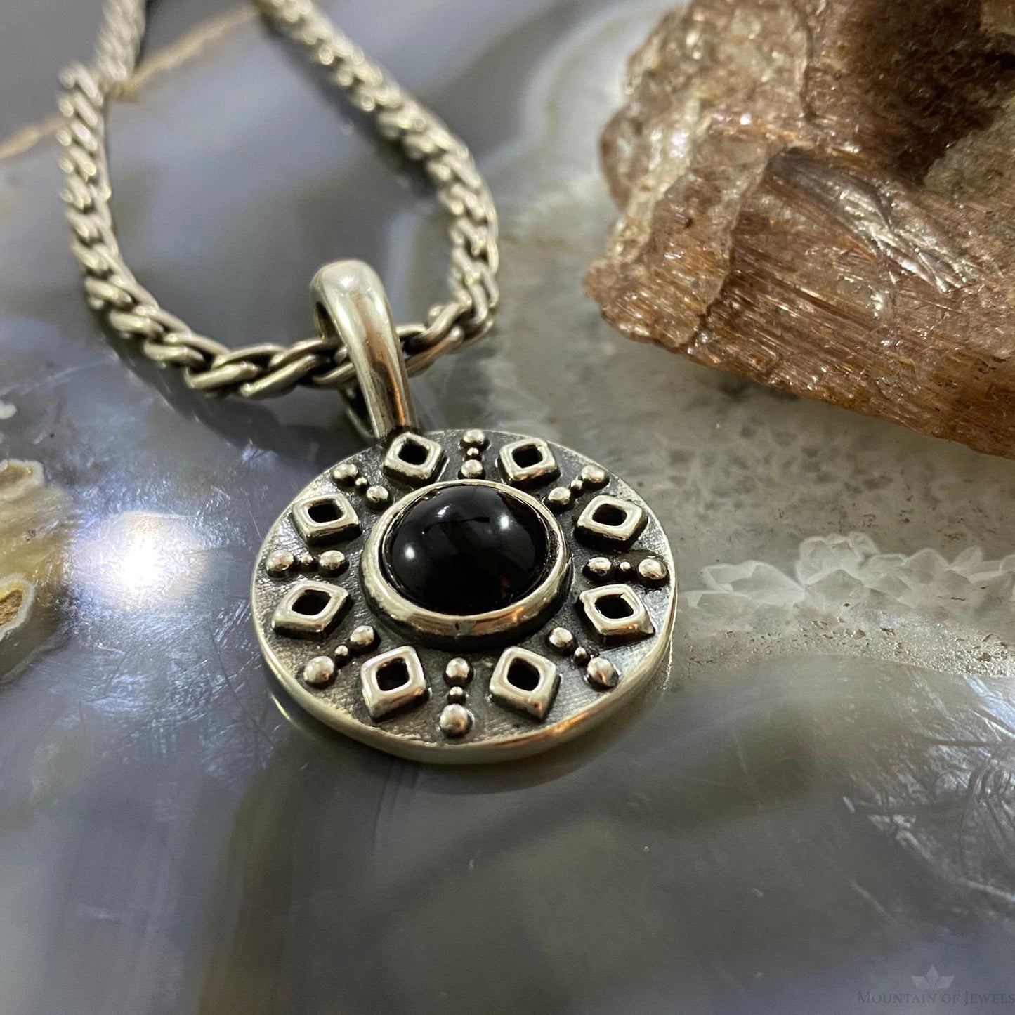 Carolyn Pollack Southwestern Style Sterling Silver Onyx Double Sided Decorated Serpent Pendant For Women