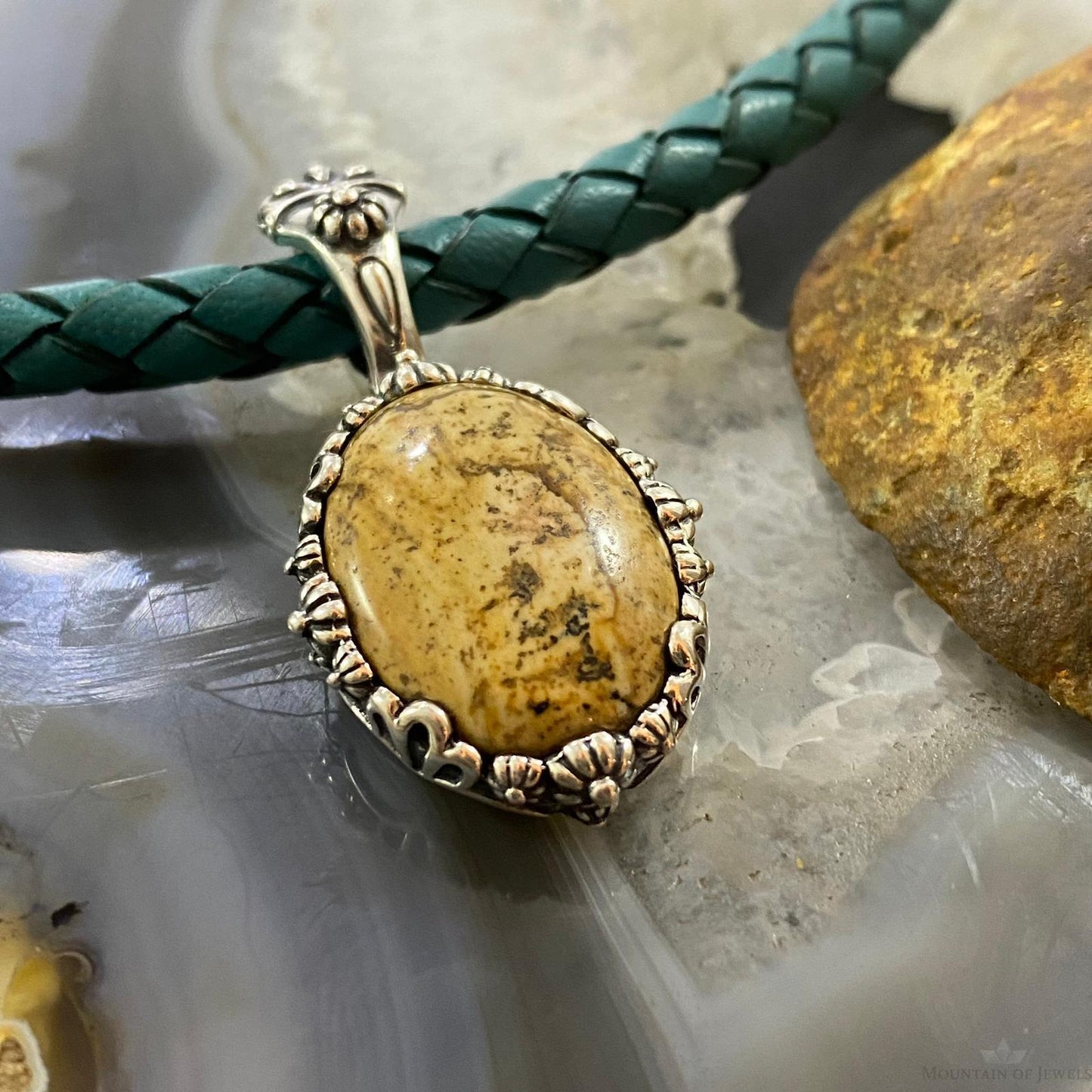Carolyn Pollack Southwestern Style Sterling Silver Oval Picture Jasper Enhancer Pendant For Women