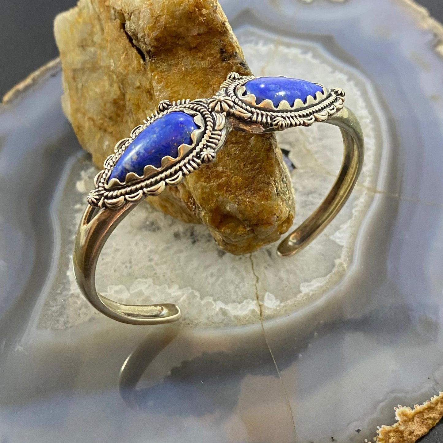 Carolyn Pollack Southwestern Style Sterling Silver 2 Teardrop Lapis Decorated Bracelet For Women
