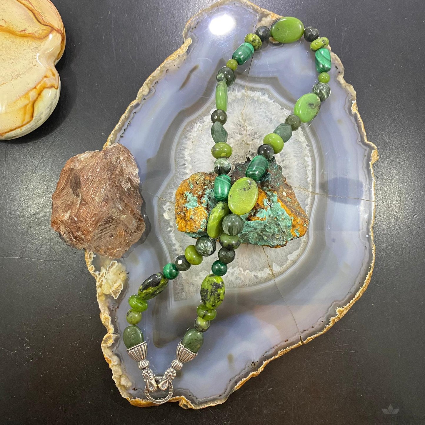 Carolyn Pollack Sterling Silver Serpentine & Malachite Necklace For Women