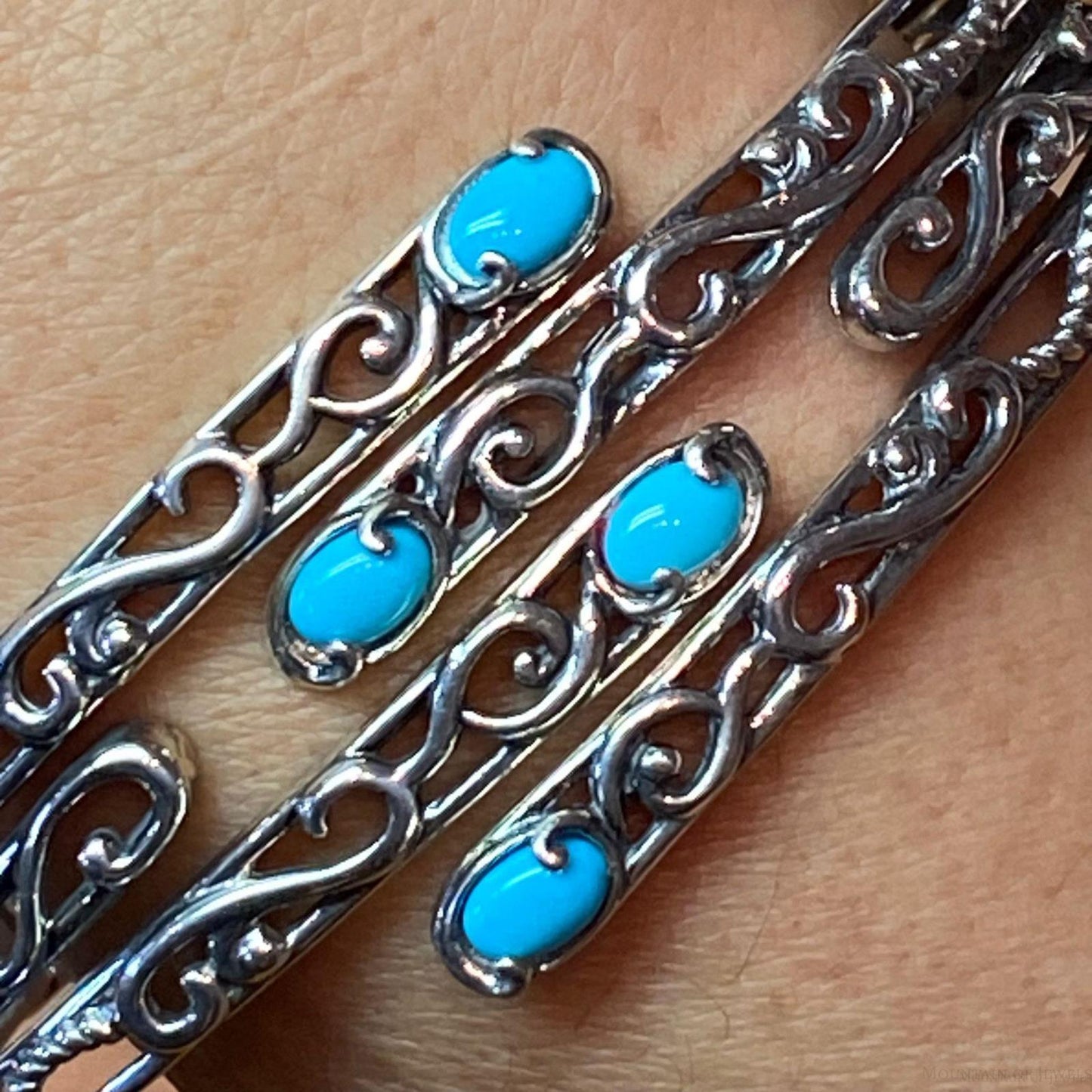 Carolyn Pollack Sterling Silver 4 Sleeping Beauty Turquoise Decorated Hinged Bracelet For Women
