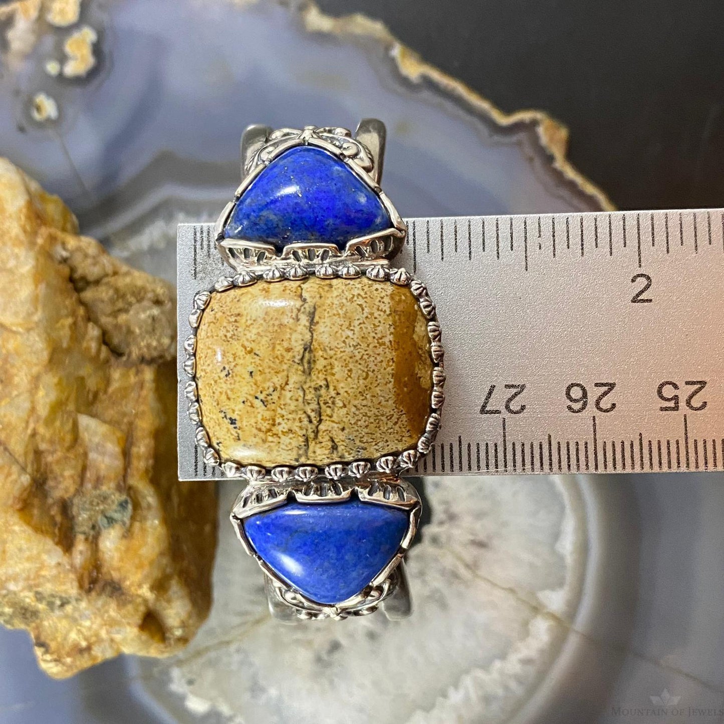 Carolyn Pollack Southwestern Style Sterling Silver Picture Jasper and Denim Lapis Bracelet For Women