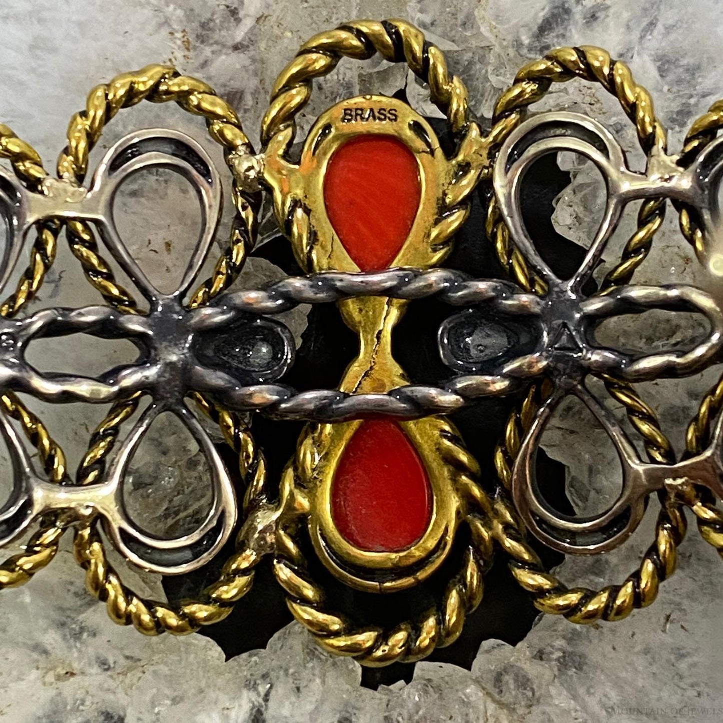 Carolyn Pollack Sterling Silver & Brass 2 Coral Decorated Bracelet For Women