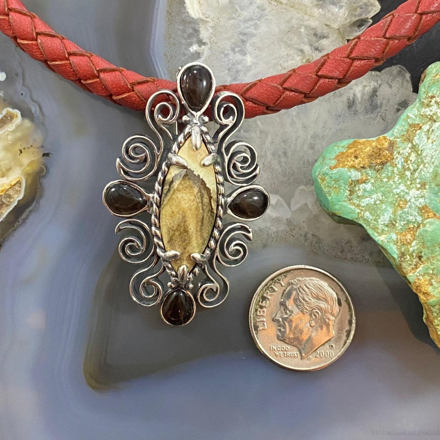 Carolyn Pollack Southwestern Style Sterling Silver Picture Jasper & Smoky Quartz Pendant For Women