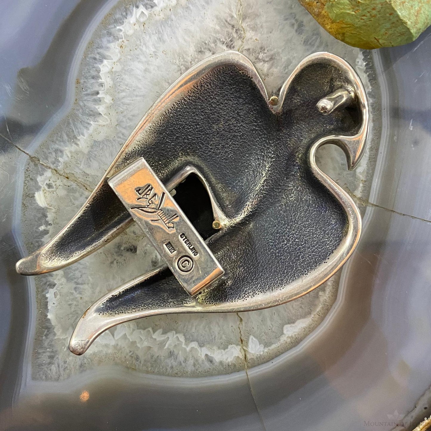 Signed Sterling Silver with 14K Gold & Round Charoite Eagle Unisex Belt Buckle