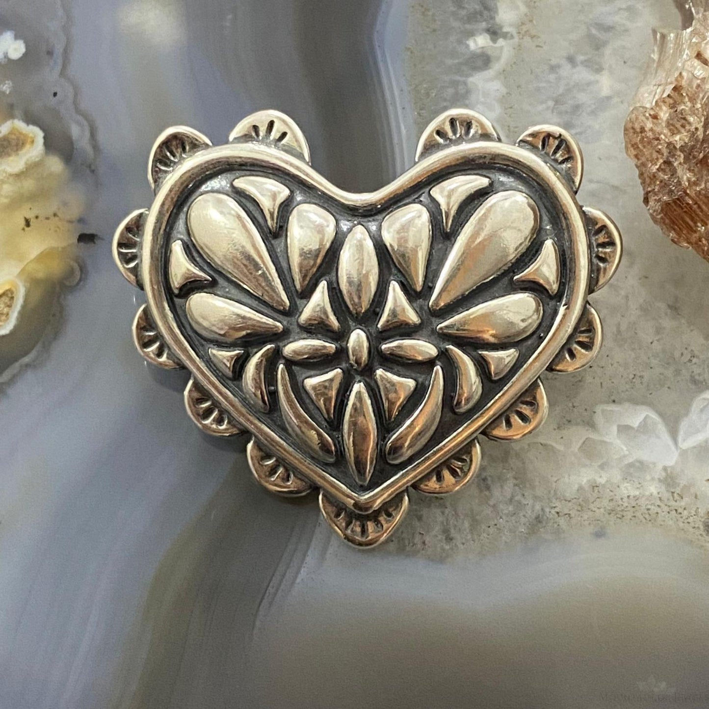 Carolyn Pollack Southwestern Style Sterling Silver Decorated Heart Brooch For Women
