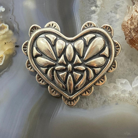Carolyn Pollack Southwestern Style Sterling Silver Decorated Heart Brooch For Women