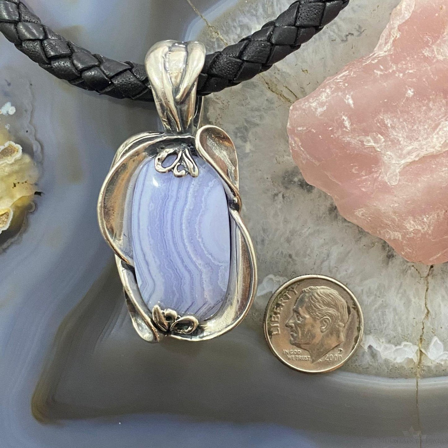 Carolyn Pollack Southwestern Style Sterling Silver Blue Lace Agate Pendant For Women