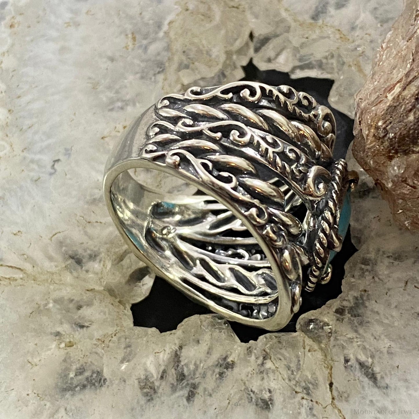Carolyn Pollack Southwestern Style Sterling Silver Oval Turquoise Decorated Shield Ring Size 10.25 For Women