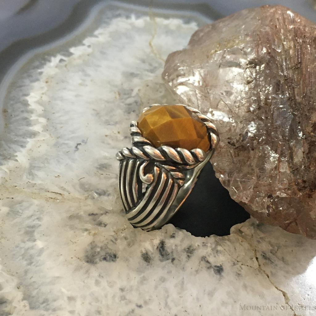 Carolyn Pollack Sterling Silver Oval Faceted Tiger Eye Ring Size 8.25 For Women