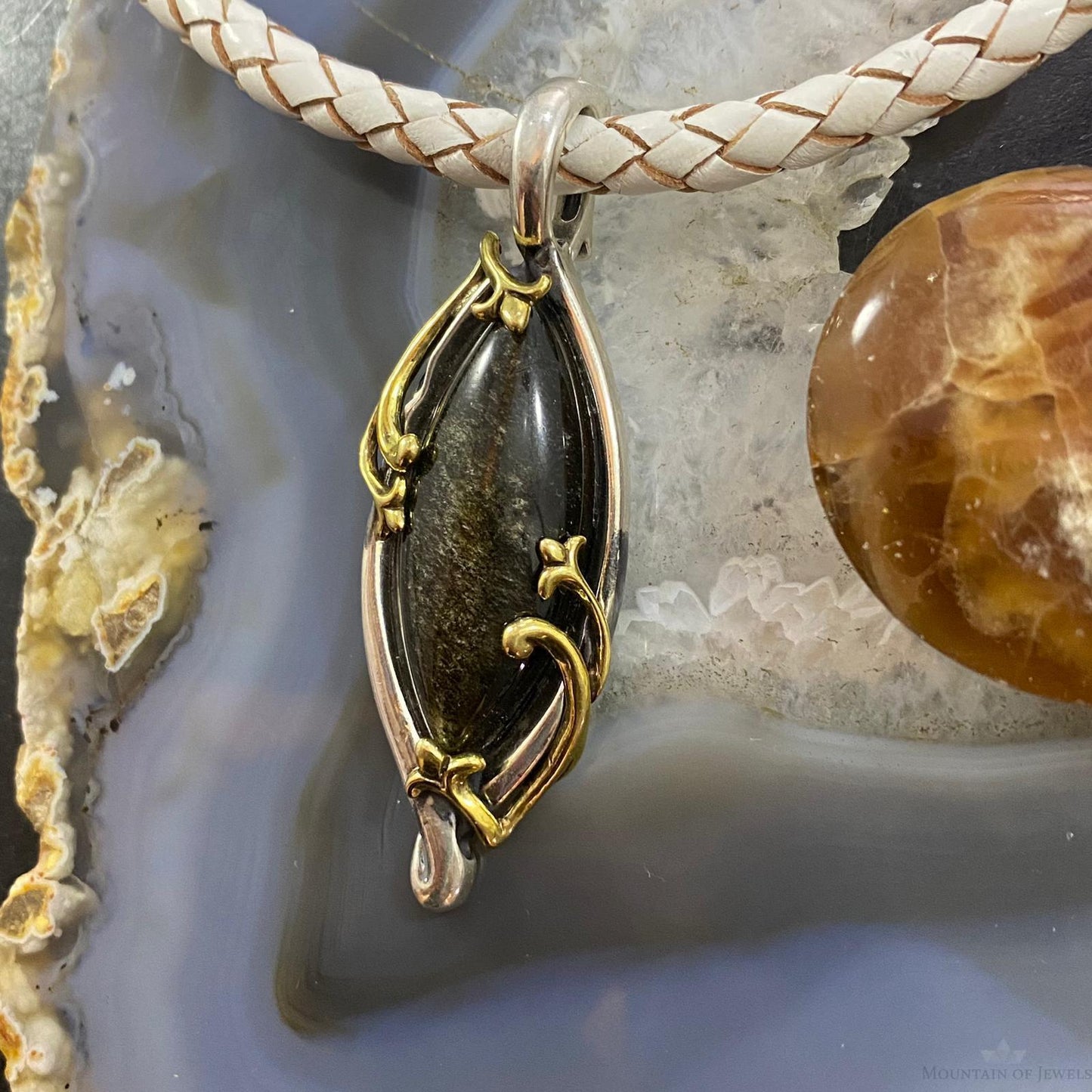 Carolyn Pollack Southwestern Style Sterling Silver & Brass Brown Quartz Decorated Pendant For Women