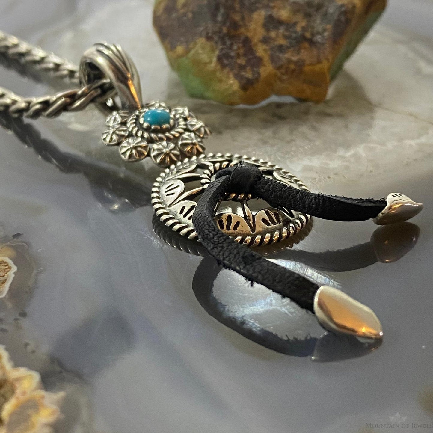 Carolyn Pollack Southwestern Style Sterling Silver Turquoise Flower Shield Pendant For Women
