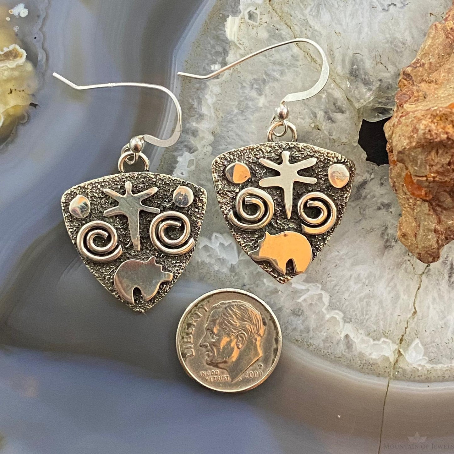 Alex Sanchez Native American Sterling Silver Guitar Picks Petroglyph Dangle Earrings For Women #5