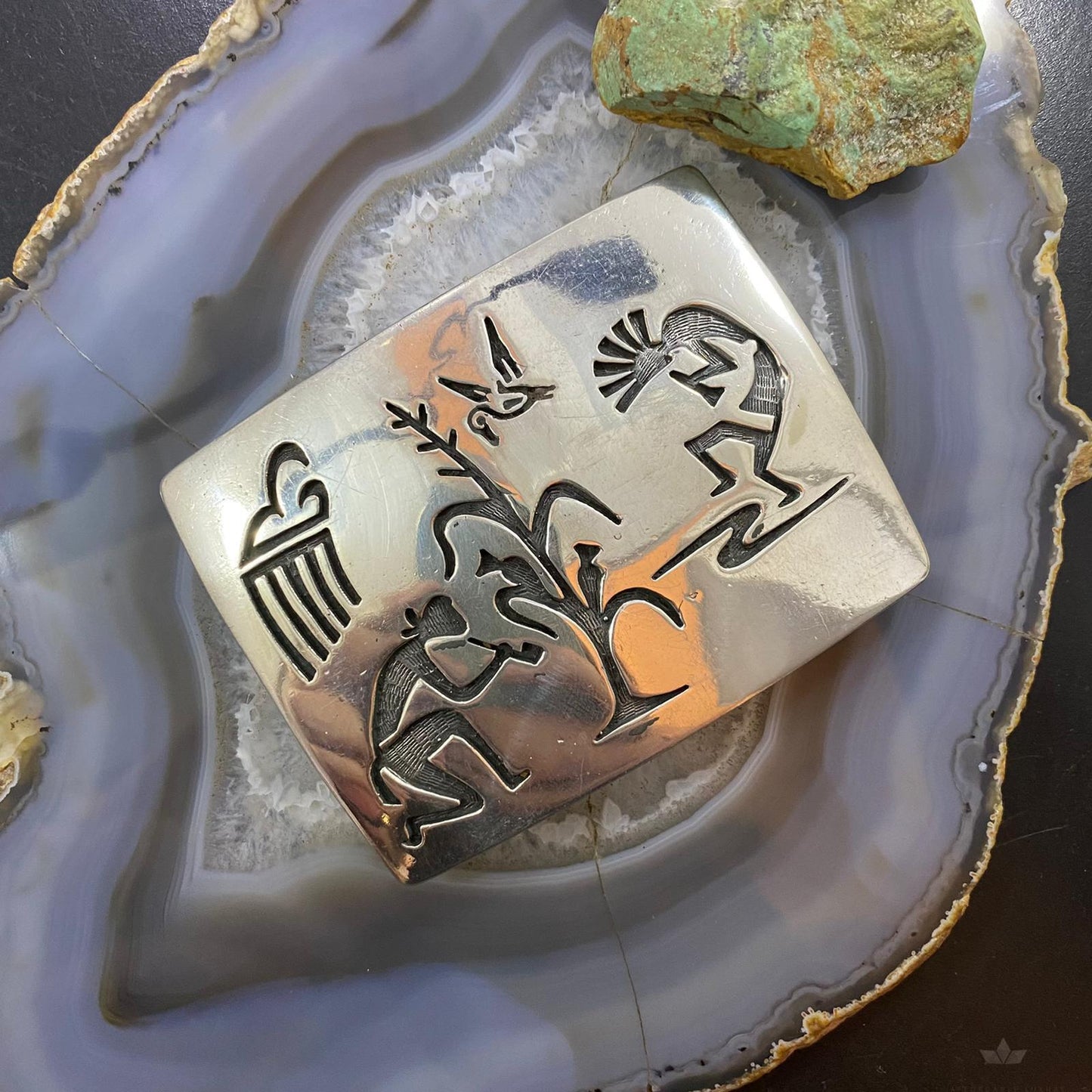 Vintage Native American Silver Heavy Overlay Rectangle Unisex Belt Buckle