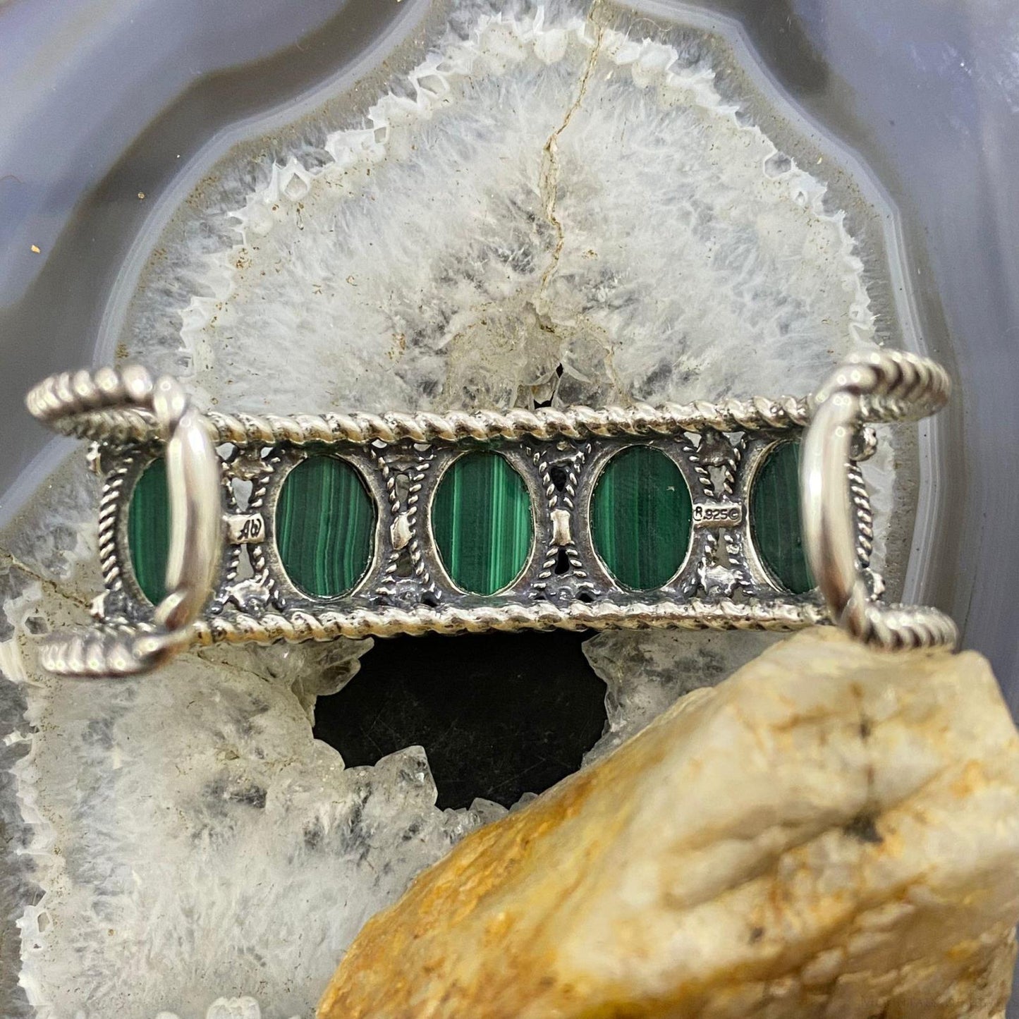 Carolyn Pollack Vintage Southwestern Style Sterling Silver Malachite Bracelet For Women