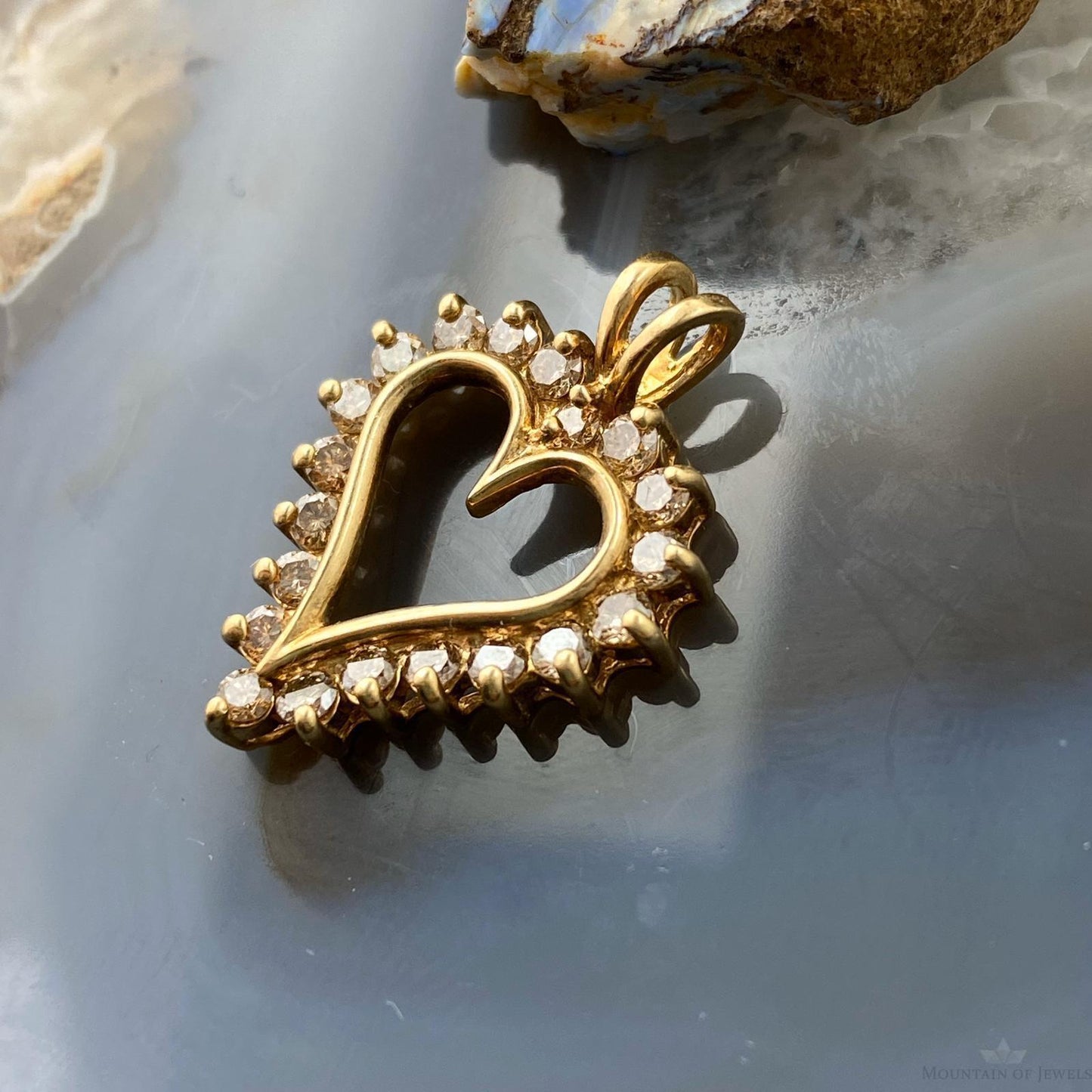 10K Yellow Gold Brown Diamonds Heart Shape Pendant For Women