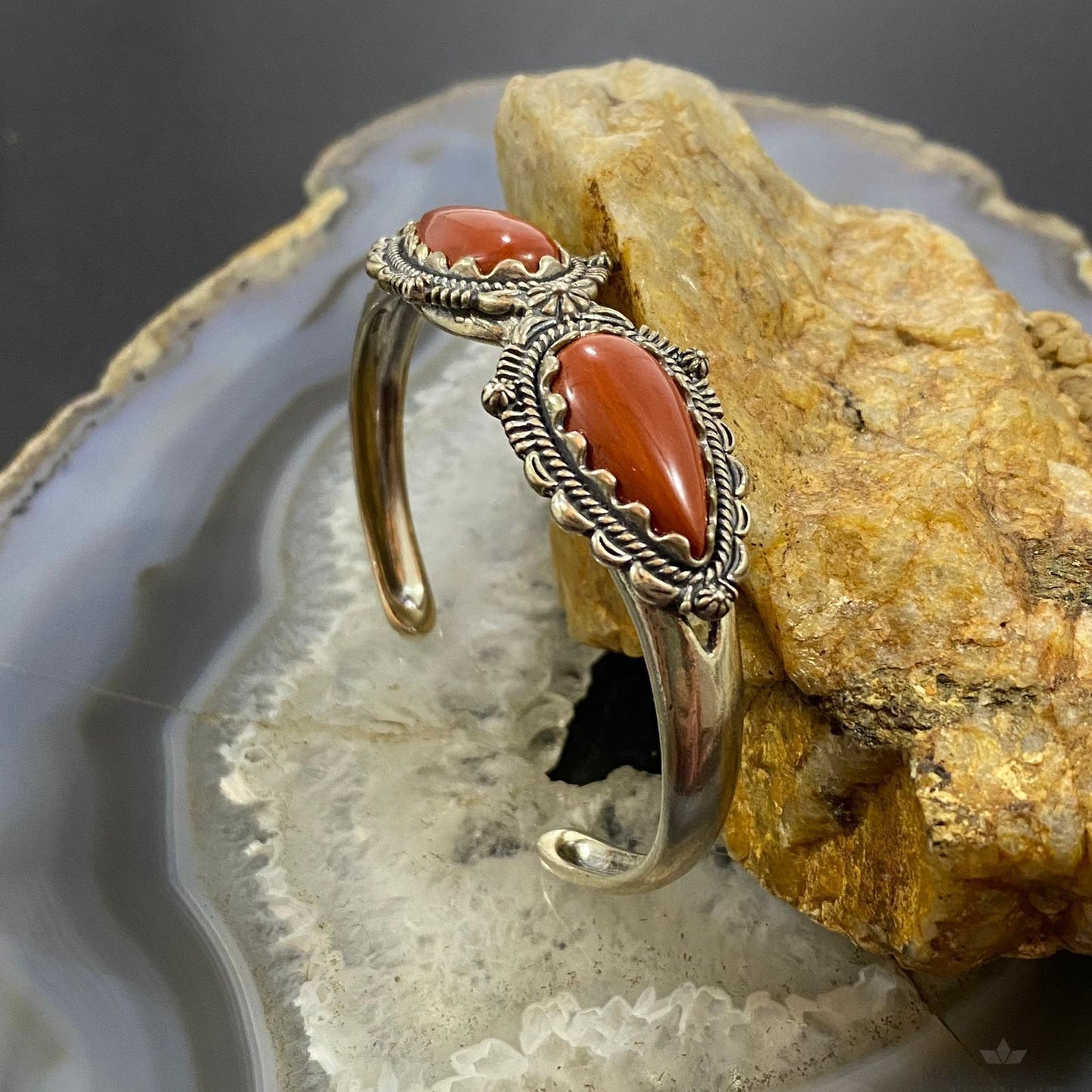 Carolyn Pollack Sterling Silver 2 Pear Red Jasper Decorated Bracelet For Women