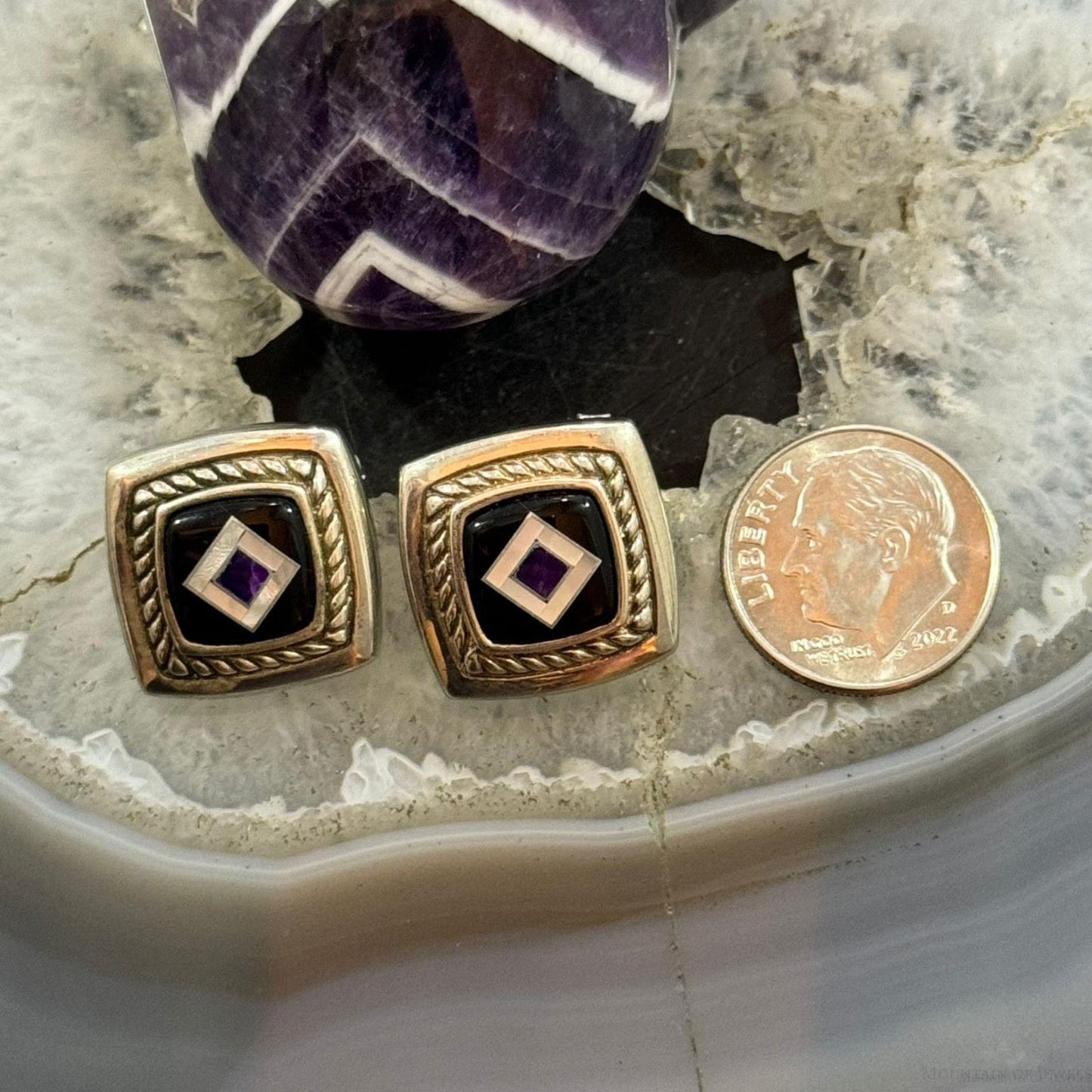 Carolyn Pollack Sterling Silver Square Onyx Inlay Stud Earrings For Women