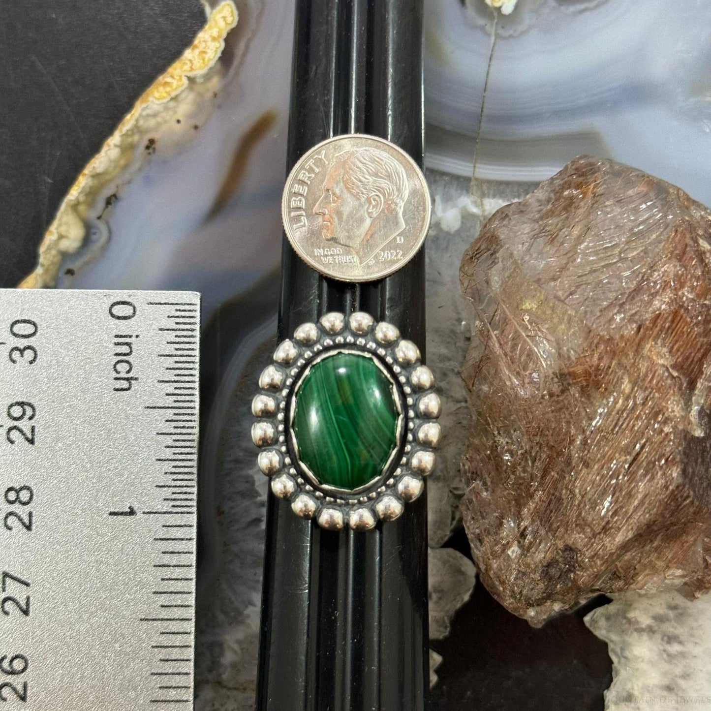 Carolyn Pollack Sterling Silver Oval Malachite Decorated Ring Size 9 For Women
