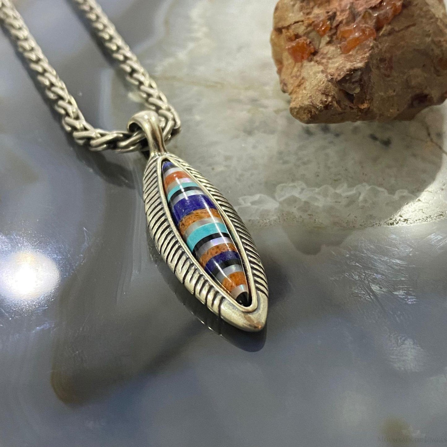 Carolyn Pollack Southwestern Style Sterling Silver Marquise Multistone Inlay Pendant For Women