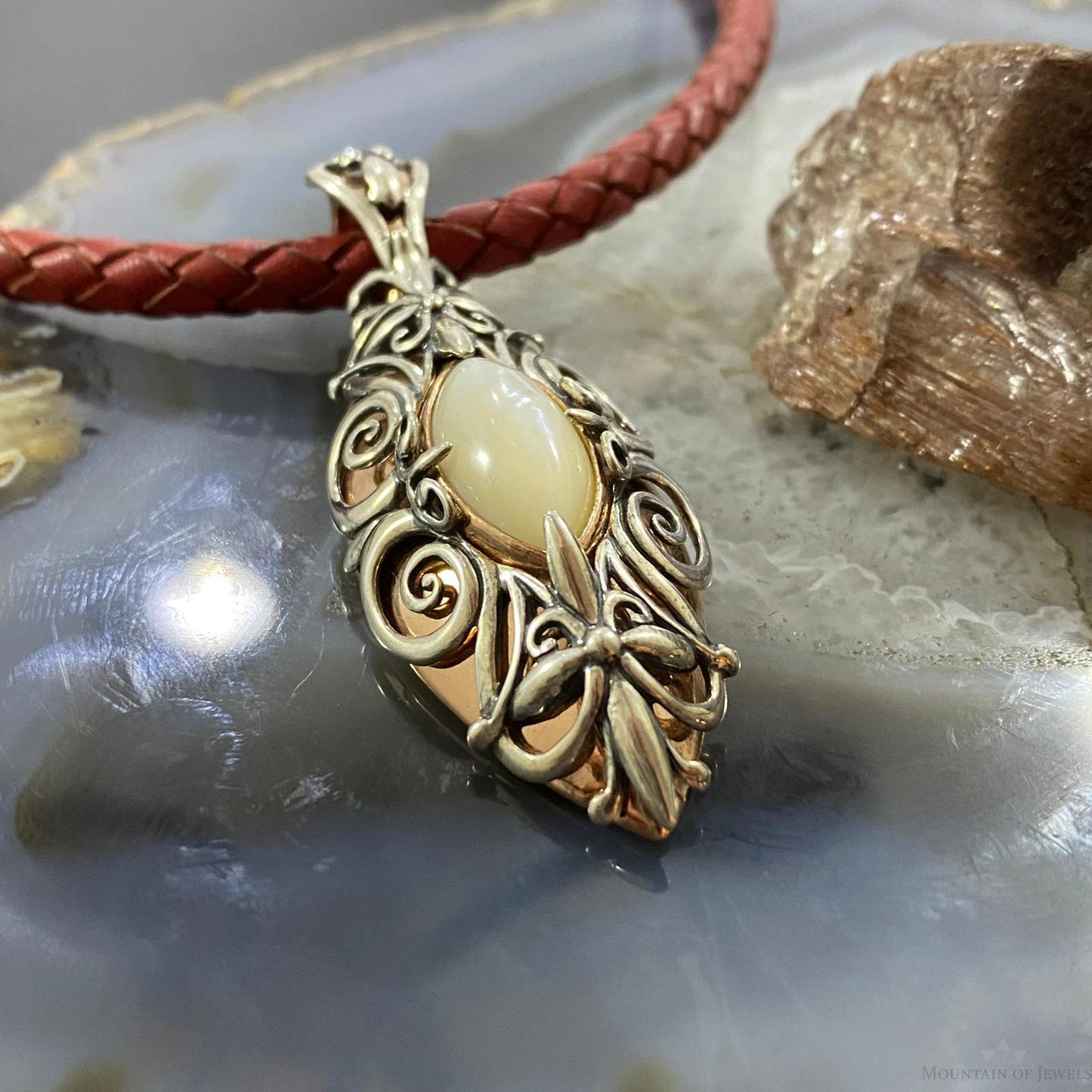 Carolyn Pollack Southwestern Style Sterling Silver & Brass Mother of Pearl Decorated Pendant For Women