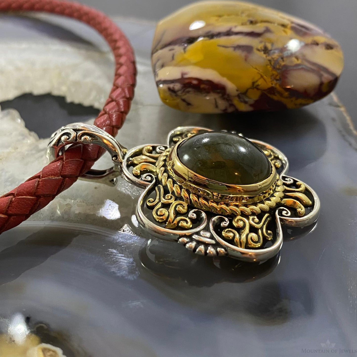 Carolyn Pollack Southwestern Style Sterling Silver & Brass Labradorite Decorated Pendant For Women
