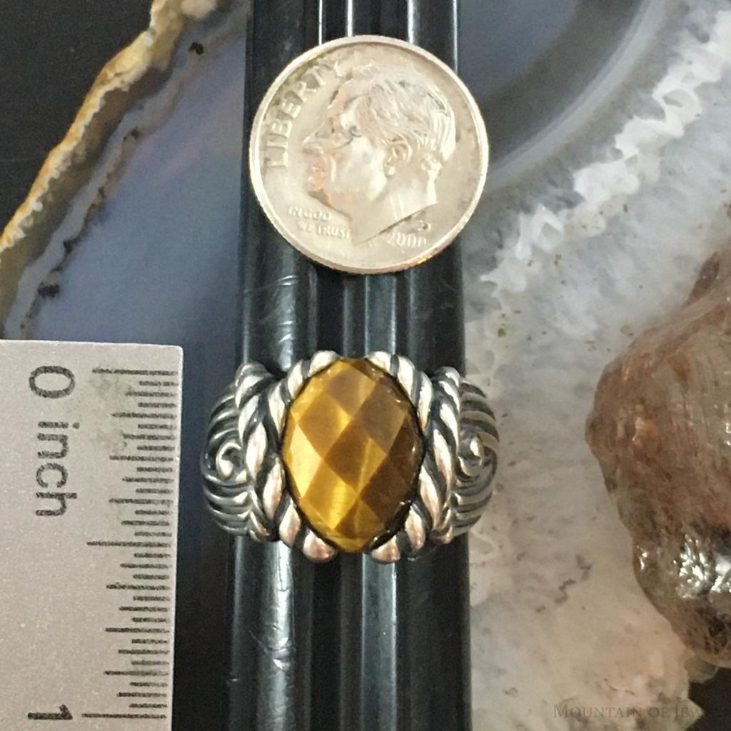 Carolyn Pollack Sterling Silver Oval Faceted Tiger Eye Ring Size 8.25 For Women