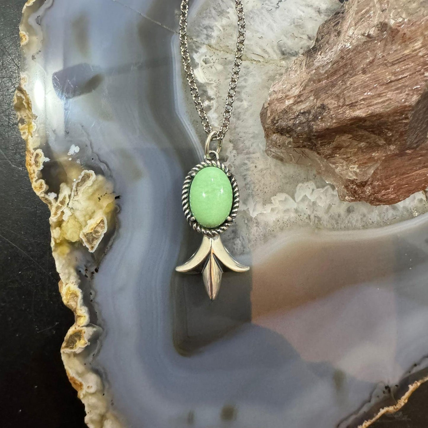 Carolyn Pollack Sterling Silver Oval Green Turquoise Squash Pendant & Necklace For Women