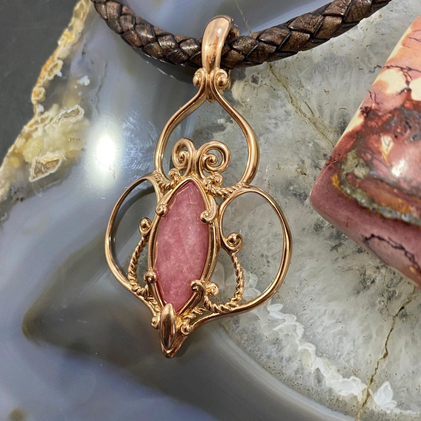 Carolyn Pollack Brass Marquise Rhodonite Doublet Enhancer Pendant For Women
