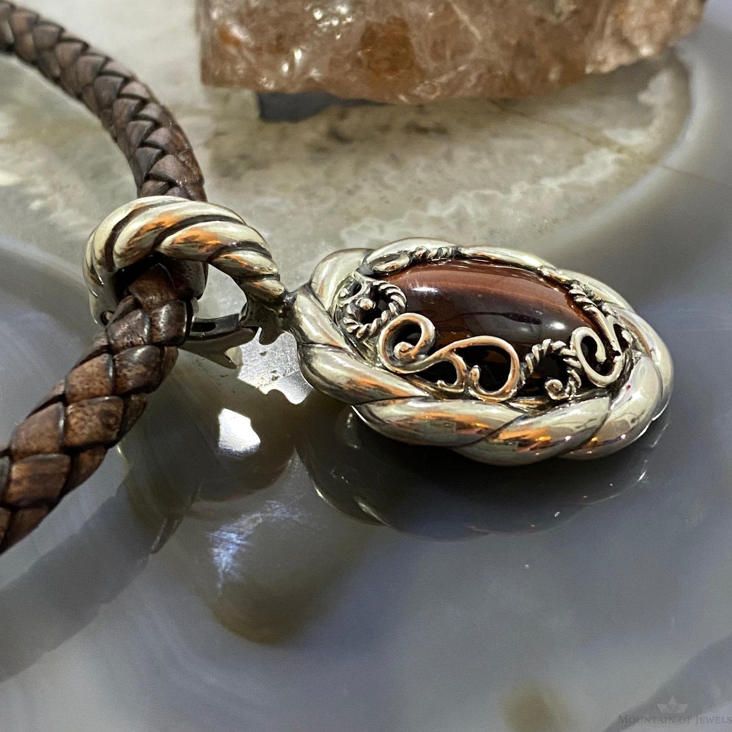 Carolyn Pollack Sterling Silver Tiger's Eye Decorated Enhancer Pendant For Women
