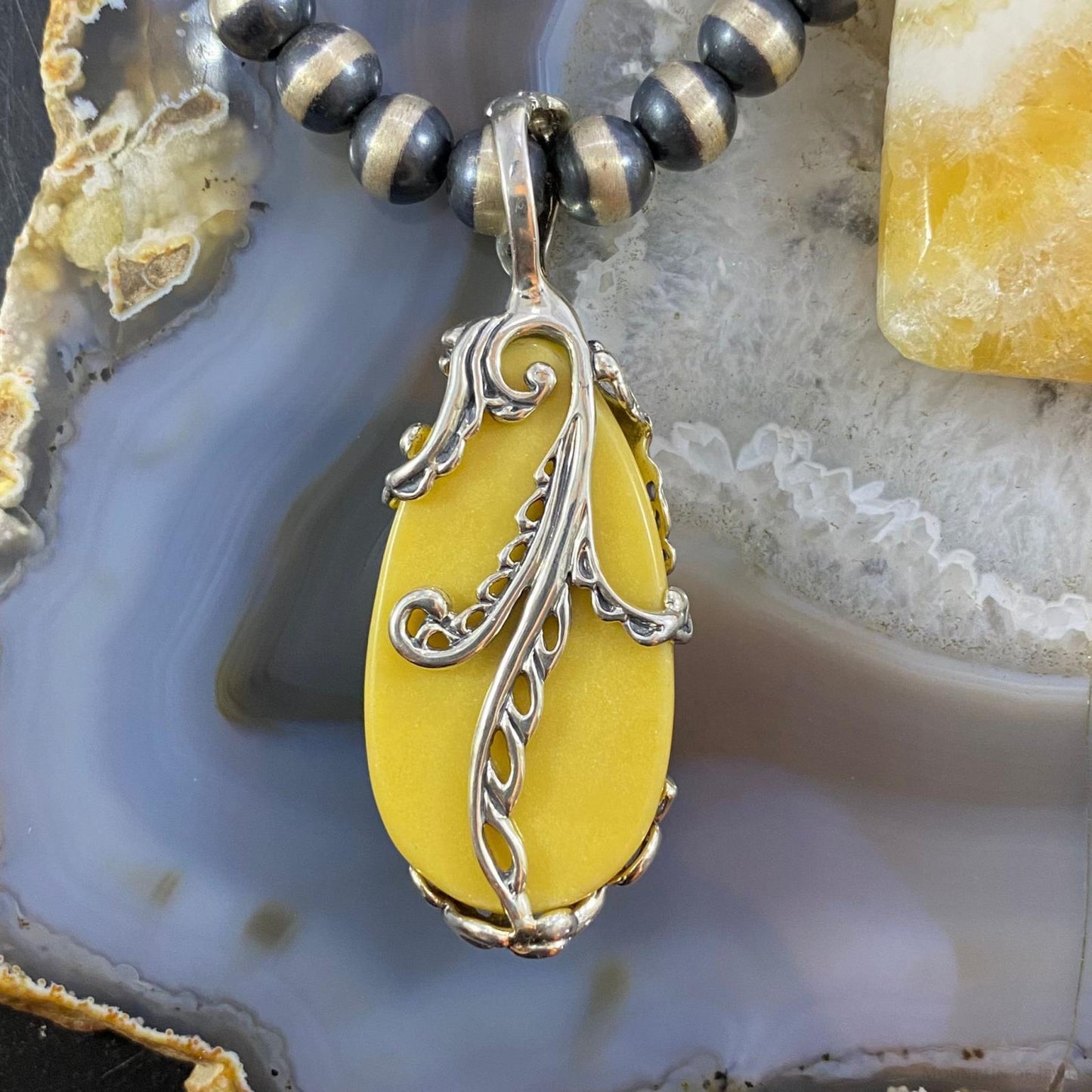 Carolyn Pollack Southwestern Style Sterling Silver Yellow Jasper & Citrine Pendant For Women