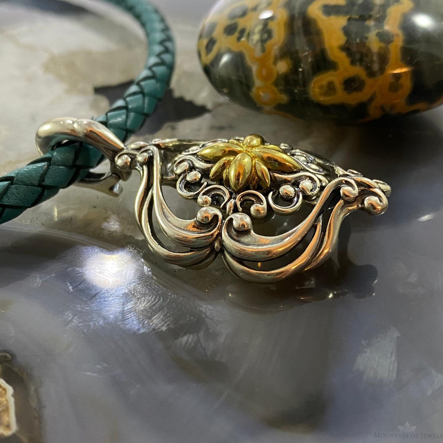 Carolyn Pollack Southwestern Style Sterling Silver & Brass Decorated Pendant For Women