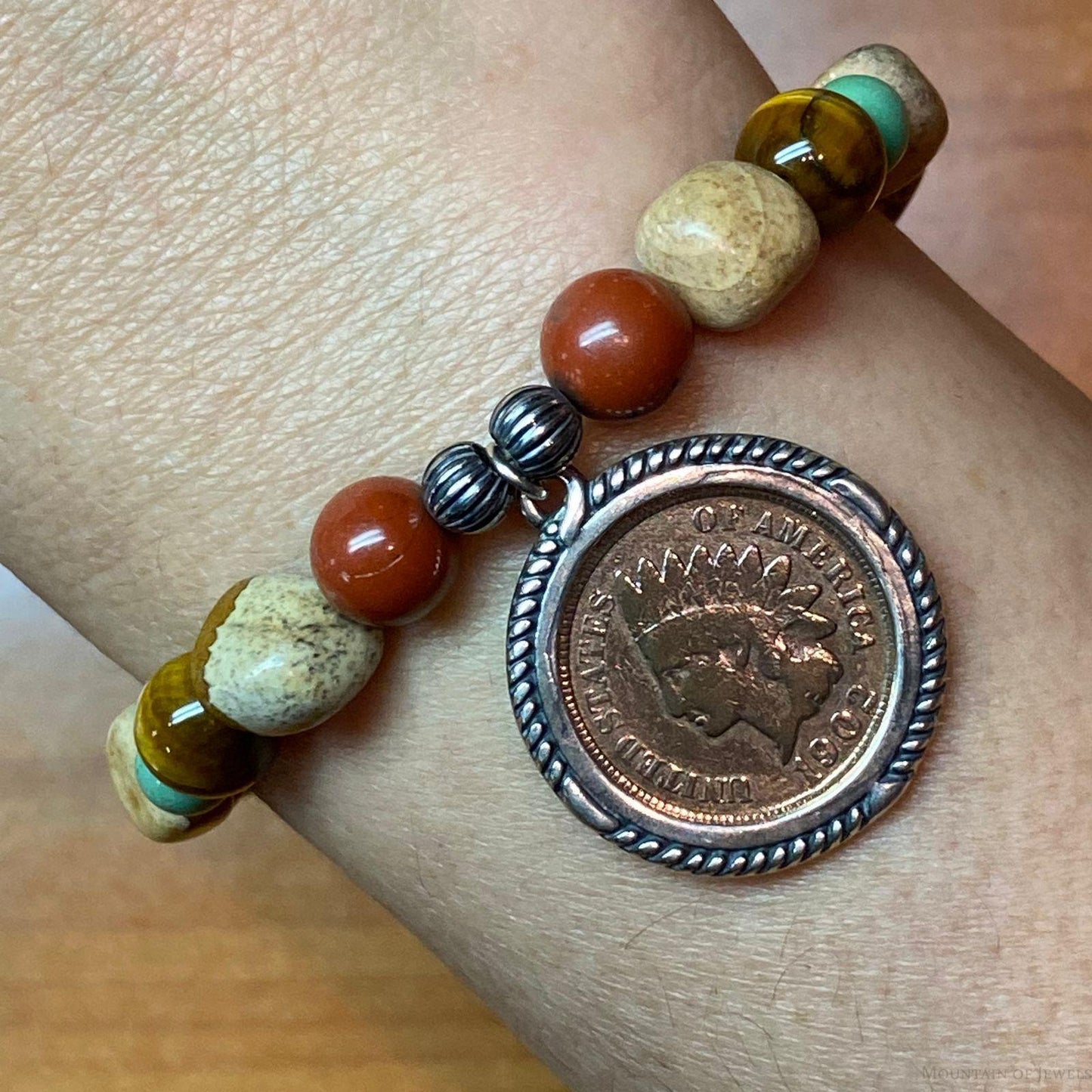 Carolyn Pollack Sterling Silver Multi Gemstone Earth Tones Stretch Bracelet For Women