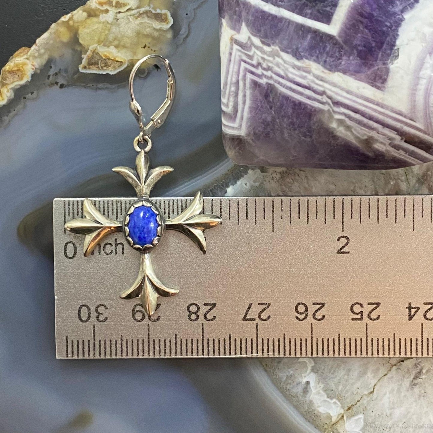 Carolyn Pollack Southwestern Style Sterling Silver Lapis Squash Blossom Dangle Earrings For Women