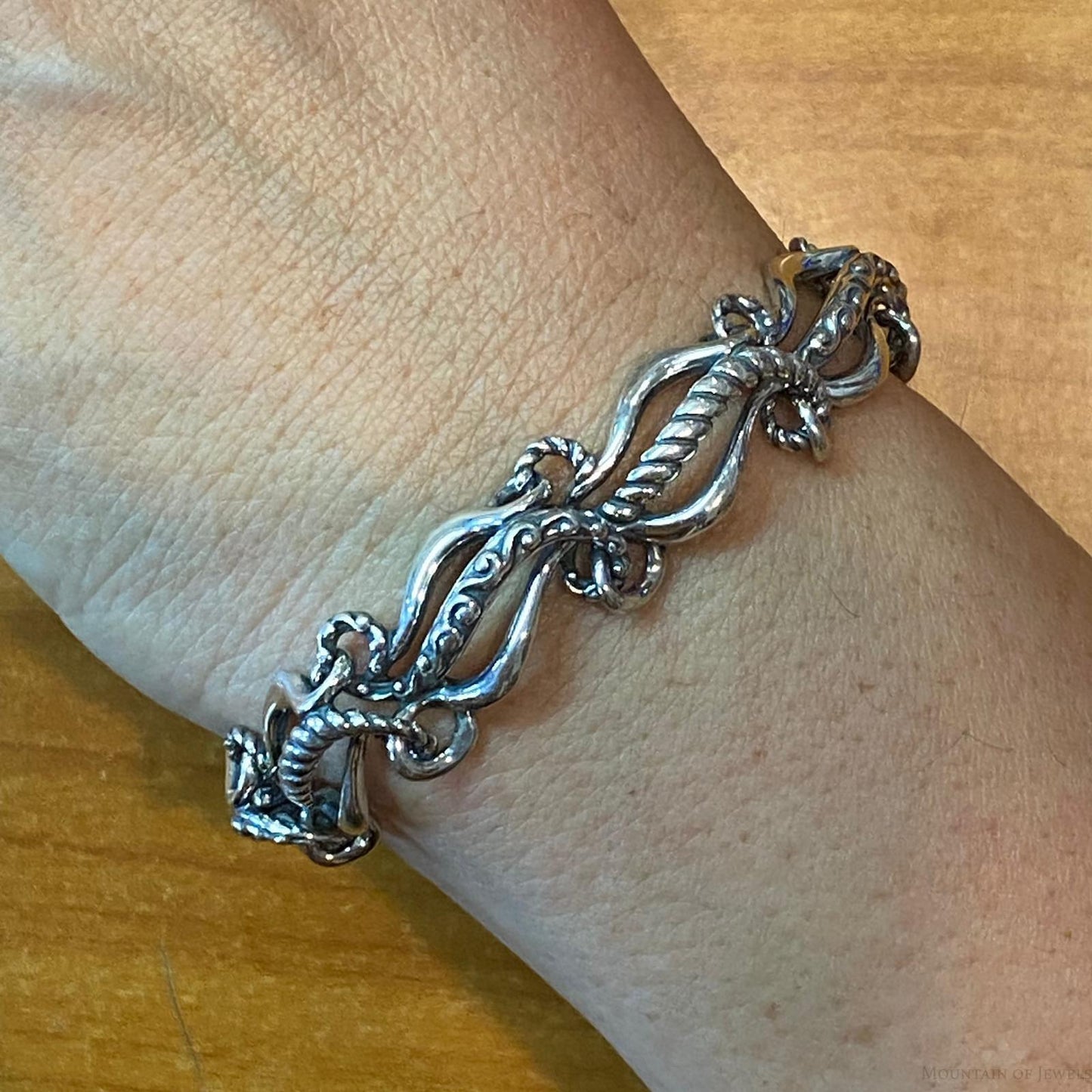 Carolyn Pollack Sterling Silver 7" Decorated Curvy Link Bracelet For Women