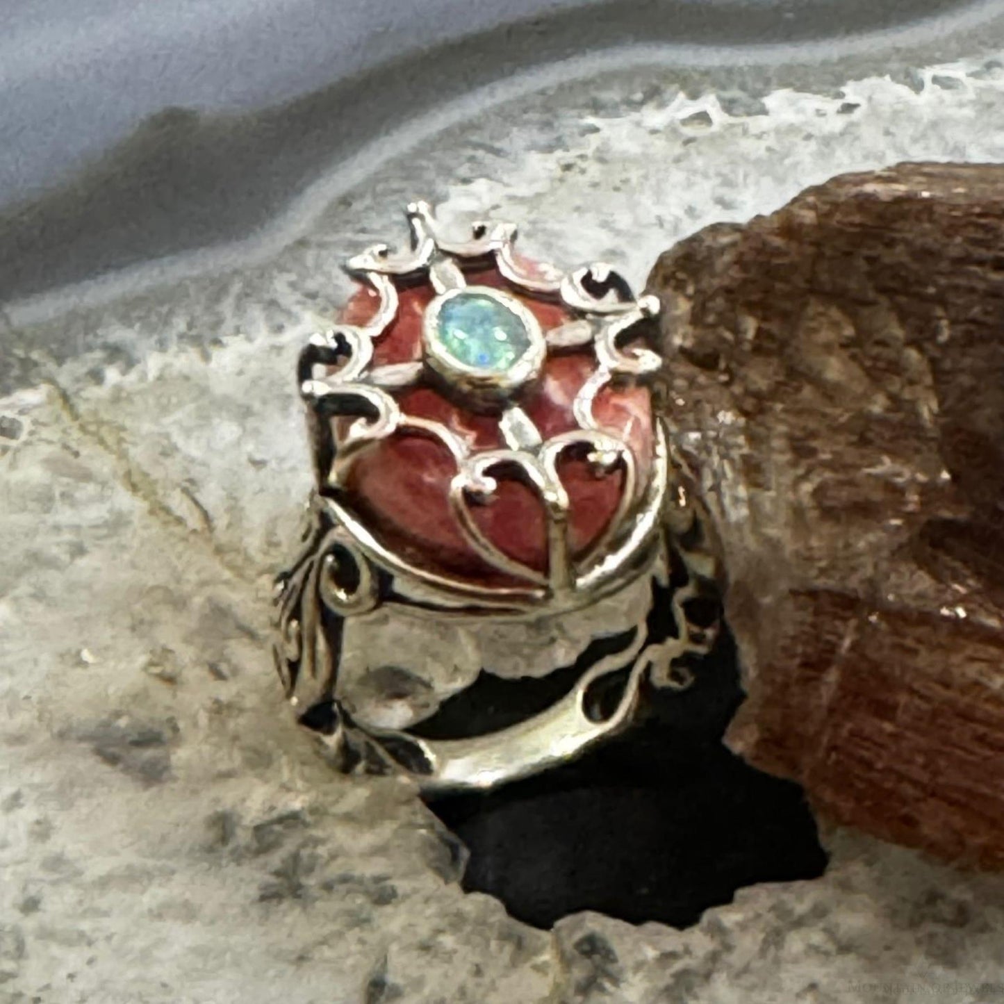 Carolyn Pollack Sterling Silver Rhodochrosite & Opal Ring Size 8.5 For Women