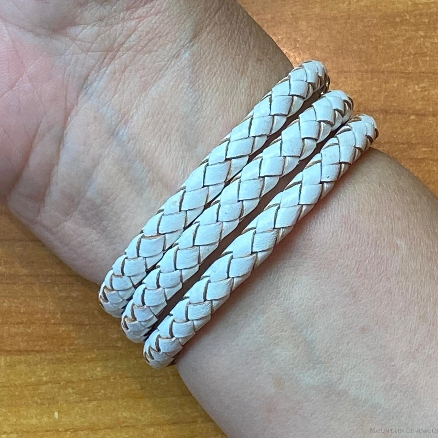 Carolyn Pollack Sterling Silver White Braided Leather Unisex Coil Wrap Bracelet
