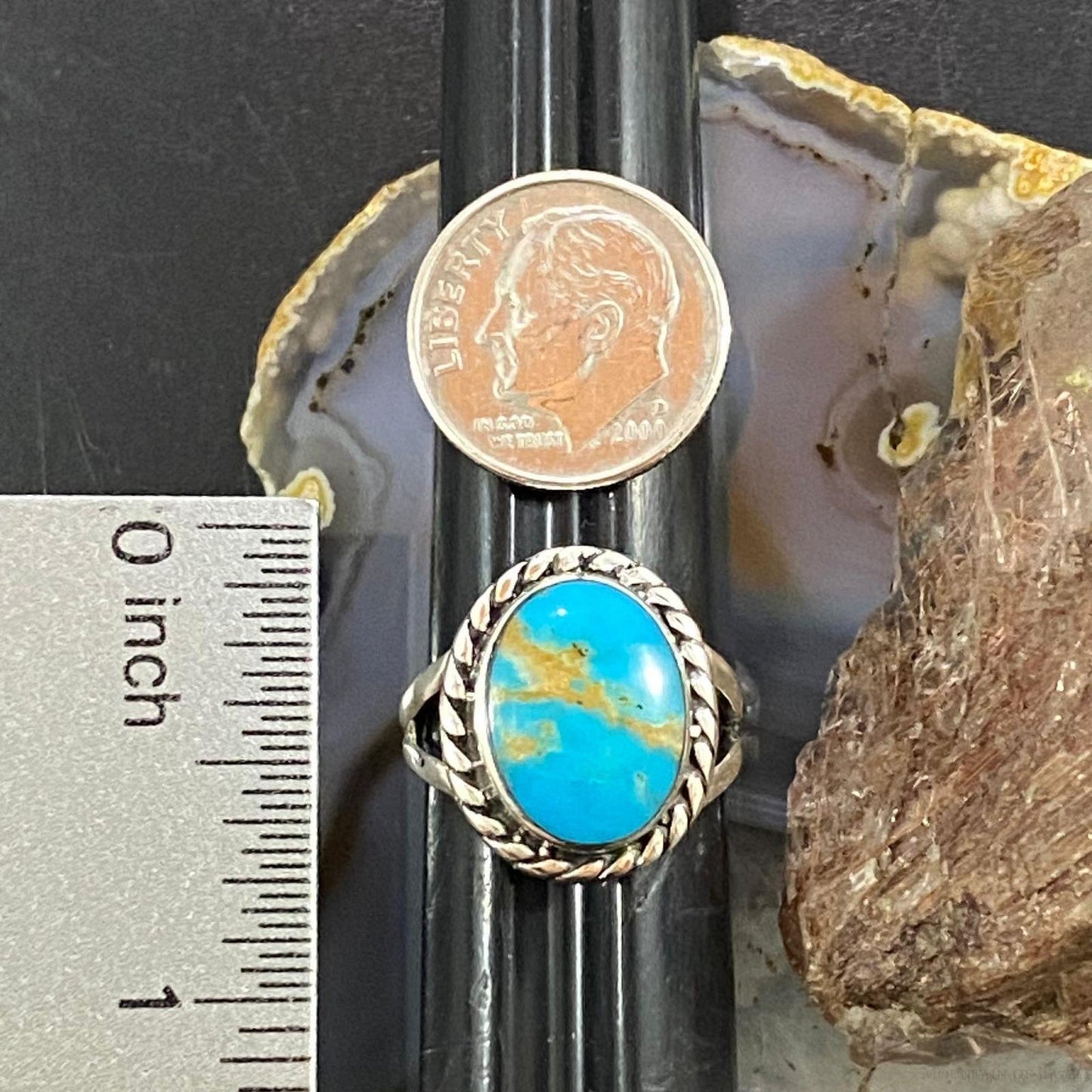 Native American Sterling Silver Oval Blue Ridge Turquoise Ring Size 6.25 For Women