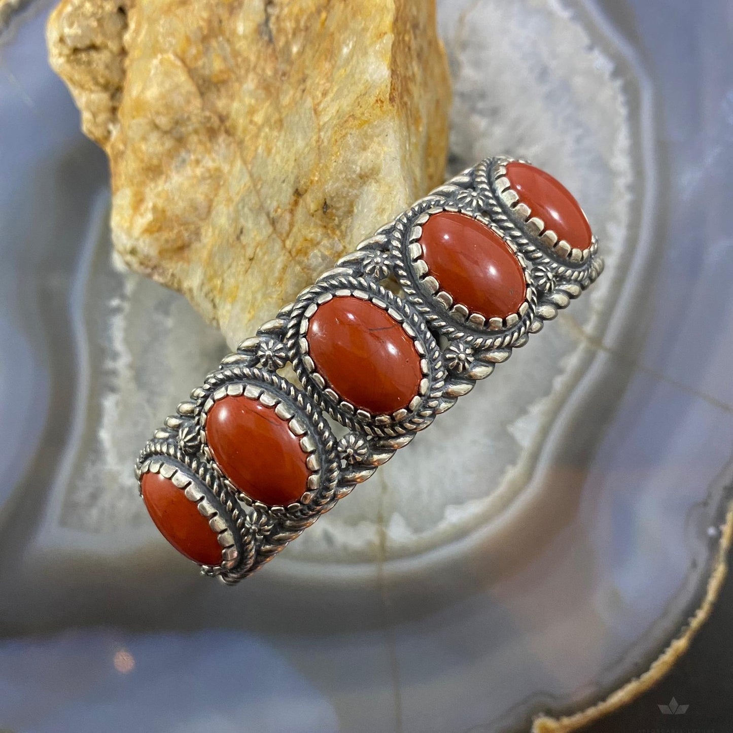 Carolyn Pollack Southwestern Style Sterling Silver Red Jasper Row Bracelet For Women