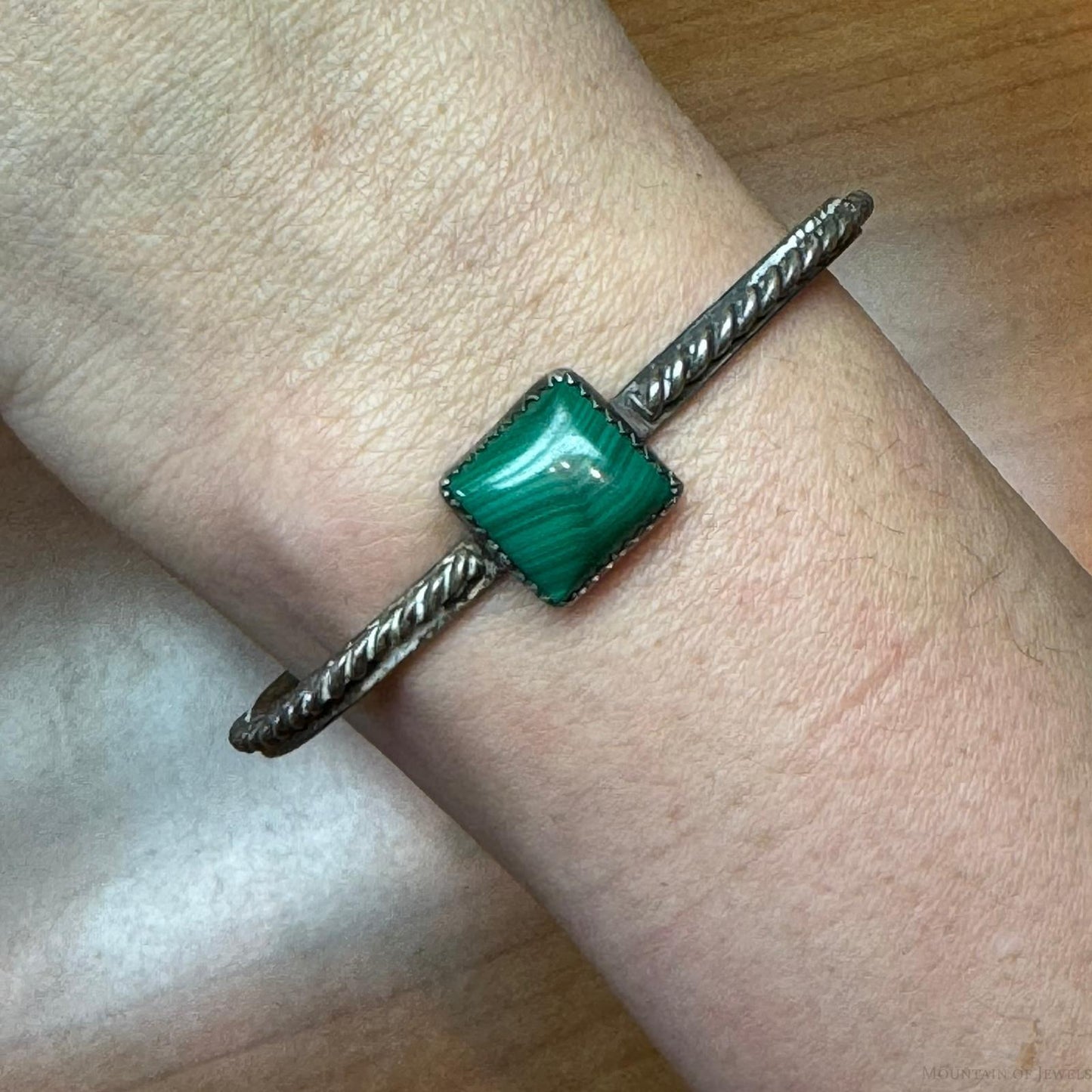 Vintage Native American Silver Square Malachite Decorated Bracelet For Women