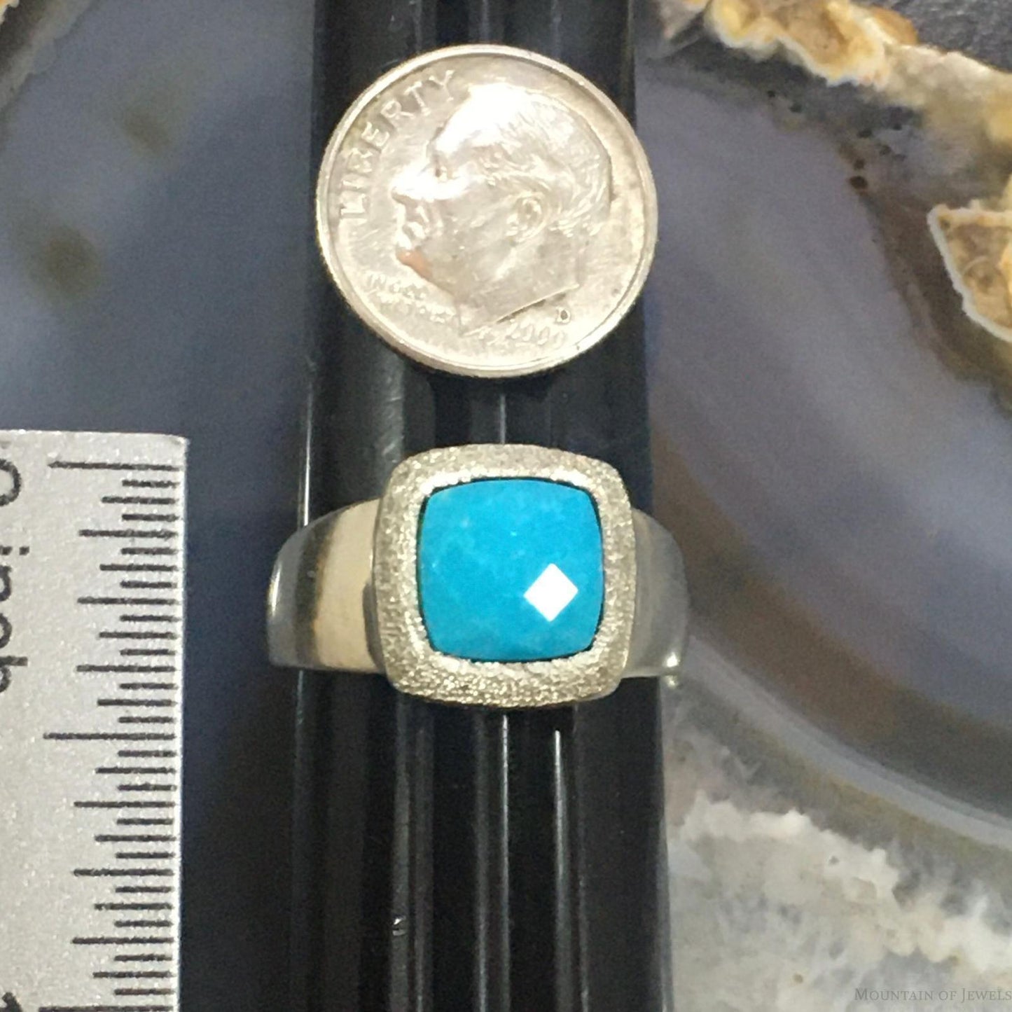 Carolyn Pollack Sterling Square Faceted Turquoise Decorated Ring For Women