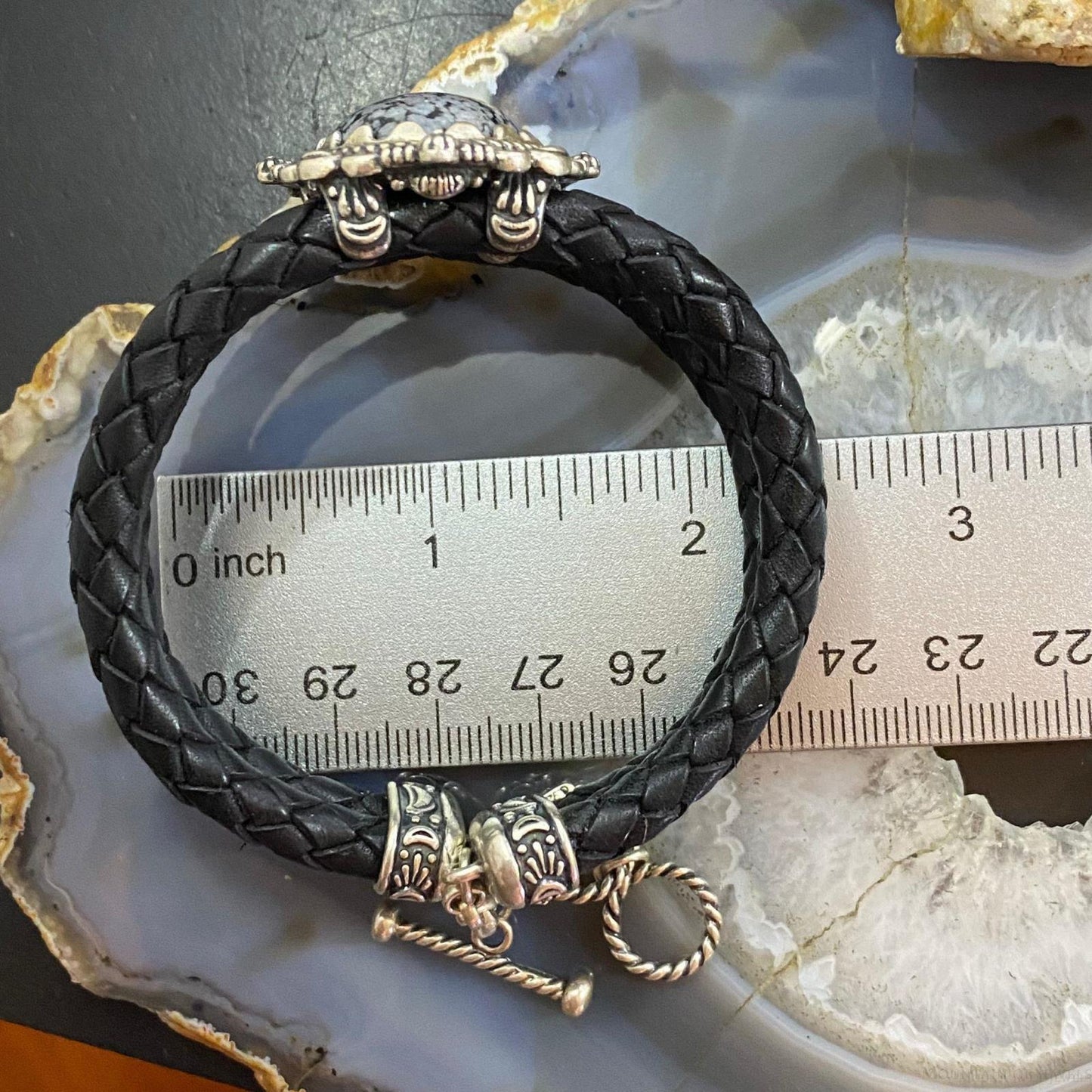 Carolyn Pollack Sterling Silver Snowflake Obsidian Braided Leather Bracelet For Women