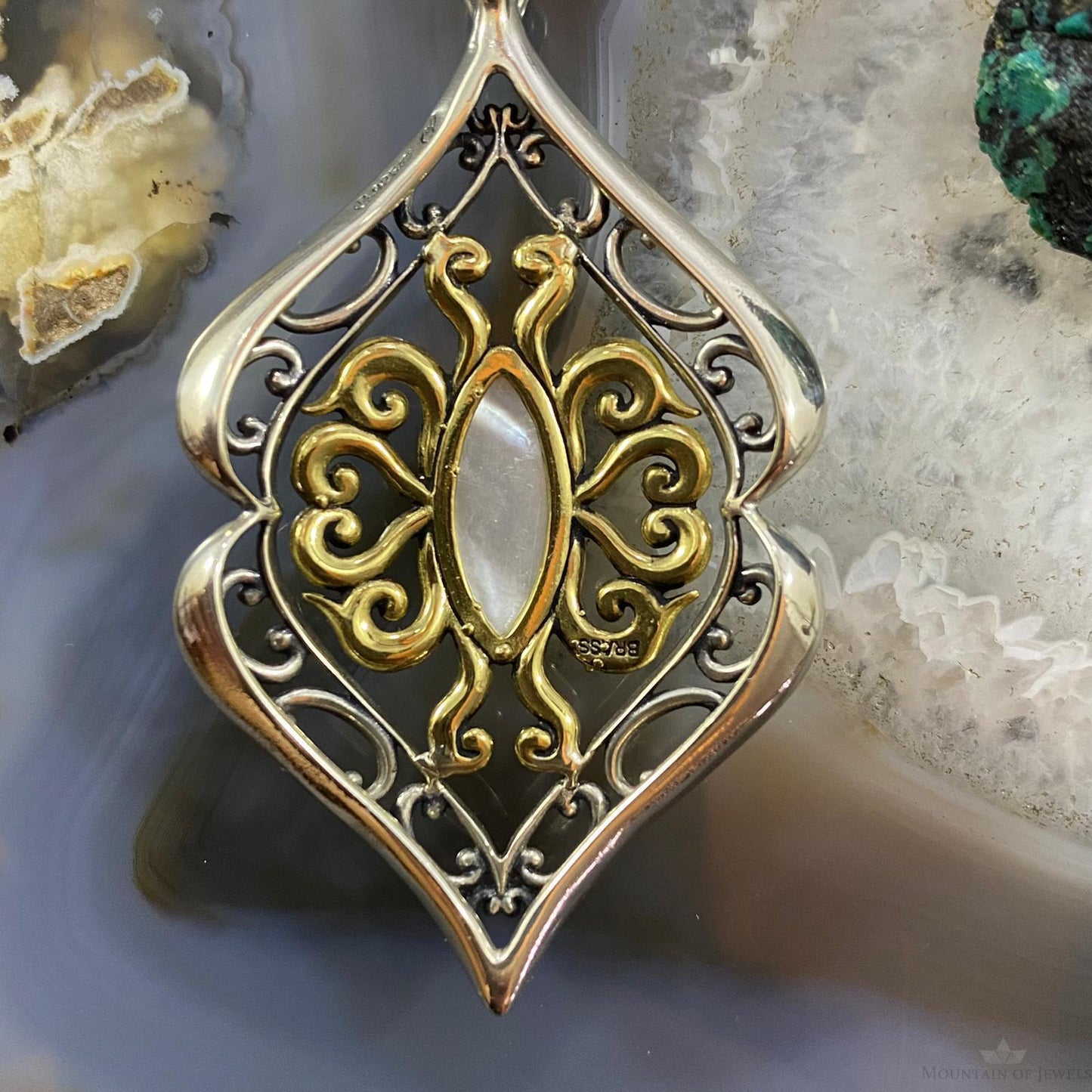 Carolyn Pollack Vintage Southwestern Style Sterling Silver & Brass Moonstone Pendant For Women