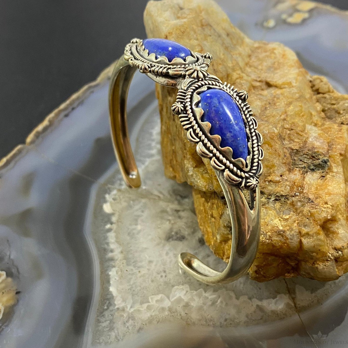 Carolyn Pollack Southwestern Style Sterling Silver 2 Teardrop Lapis Decorated Bracelet For Women