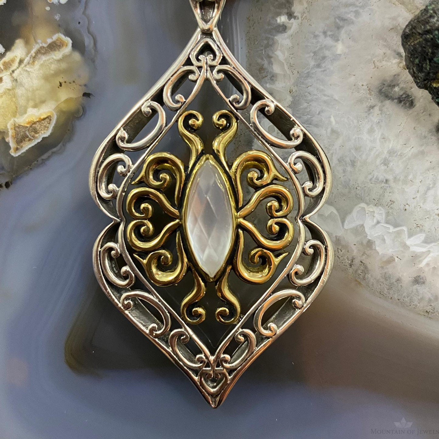 Carolyn Pollack Vintage Southwestern Style Sterling Silver & Brass Moonstone Pendant For Women