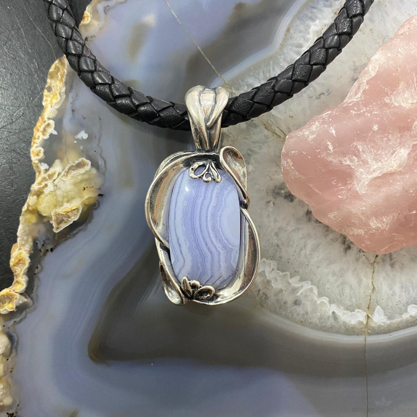 Carolyn Pollack Southwestern Style Sterling Silver Blue Lace Agate Pendant For Women