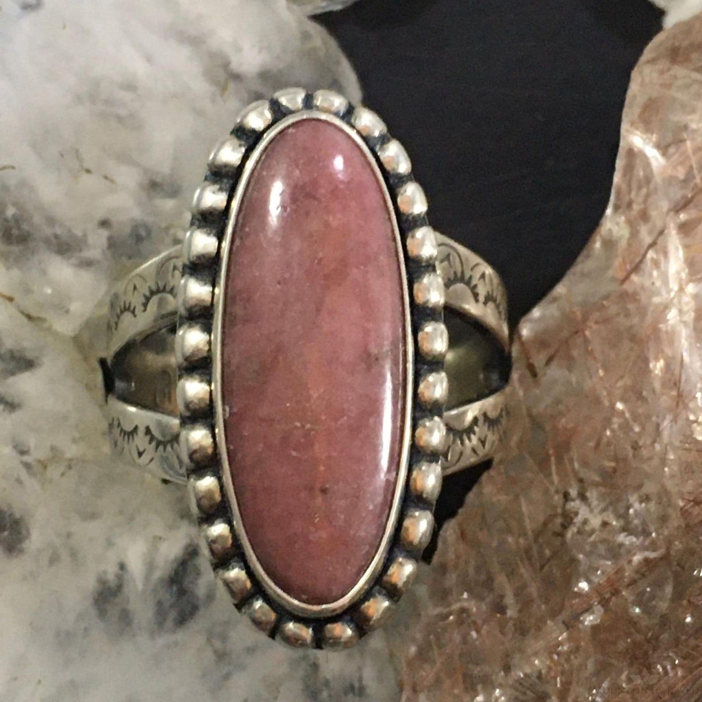 Carolyn Pollack Southwestern Style Sterling Silver Oblong Oval Rhodonite Ring Size 7.5 For Women